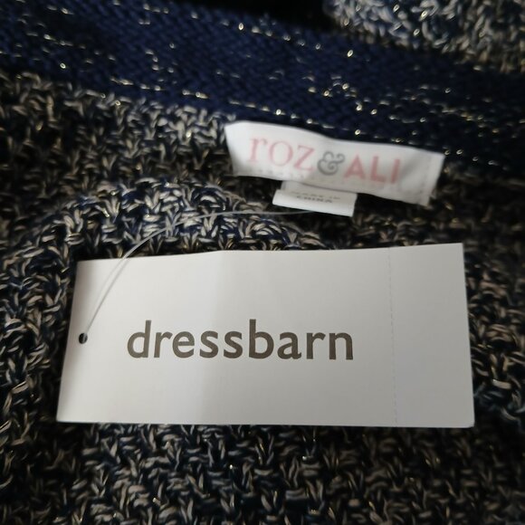 NWT Roz & Ali 2X Cardigan Sweater Knit Jacket Blazer Navy Chain Trim - Picture 10 of 13